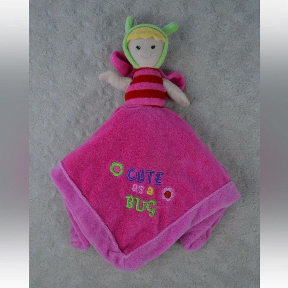 Baby Essentials Cute as a Bug Lovey Security Blanket Little Ladybug Pink Green